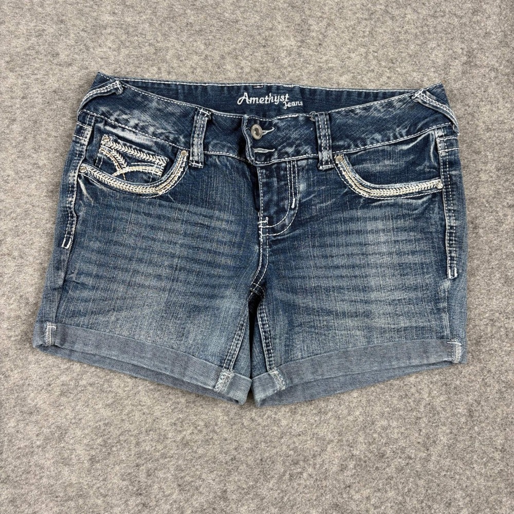 Amethyst Jeans Denim Shorts Womens 7 Blue Embroidered Embellished Y2K Boho 00s
